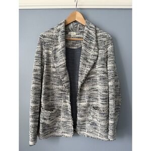 Max Studio Open Blazer Jacket Women's Medium Lightweight Navy Tweed Office
